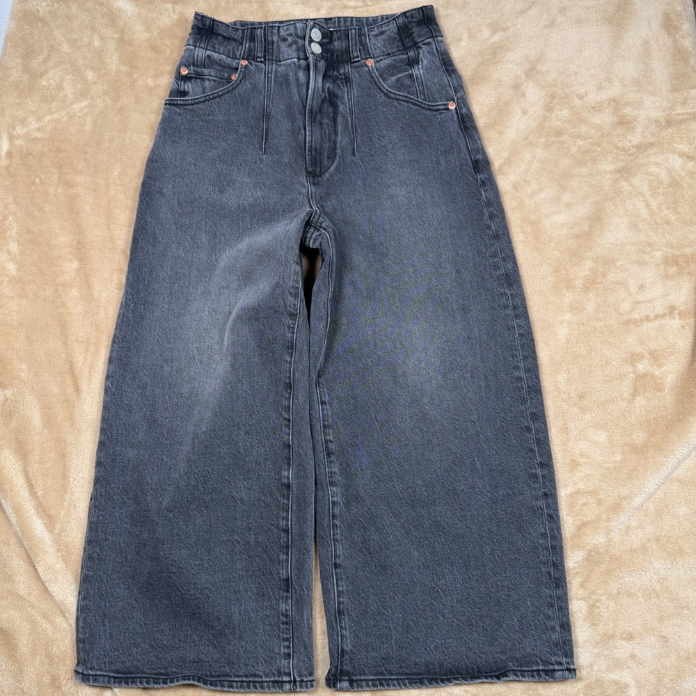 Pistola Wide Leg Gaucho Cropped Denim Jeans Faded Black Size 26